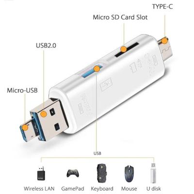 Shaza 5in1 Telefon Ve Bilgisayar Usb Type C Micro Kart Okuyucu Otg Beyaz