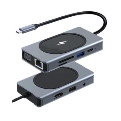 Shaza 9in1 Usb Type-c Hub Port Adaptör 4k Hdmı Usb Ethernet Pd Girişli 15w Kablosuz Şarj